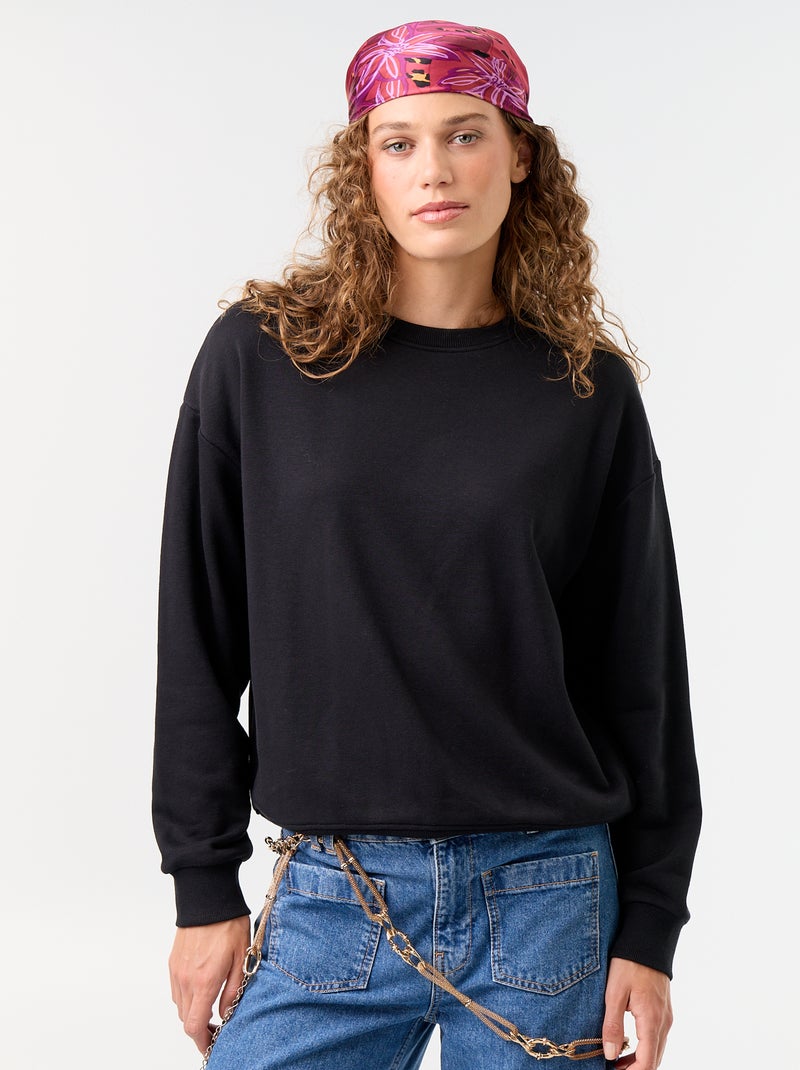 Sweatshirt liso em French Terry Preto - Kiabi