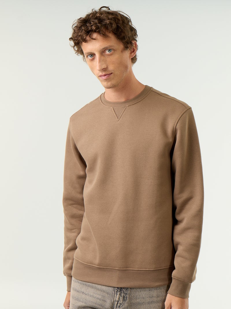 Sweatshirt liso em moletão cardado Castanho - Kiabi