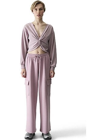 Sweatshirt midi oversized com decote em v e detalhe de amarração penti