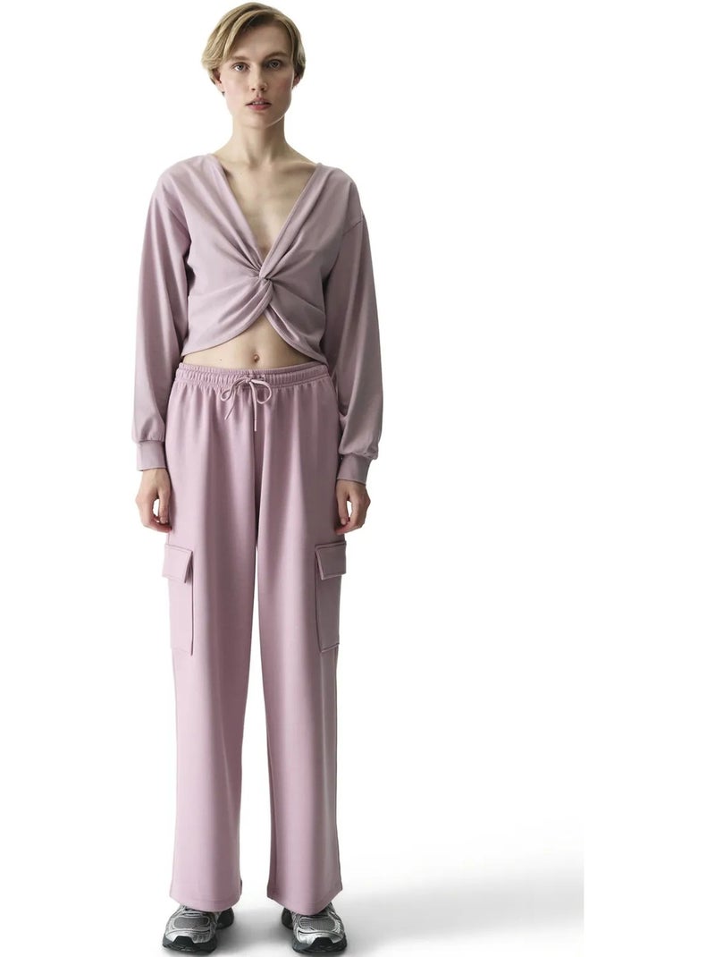 Sweatshirt midi oversized com decote em v e detalhe de amarração penti Malva - Kiabi