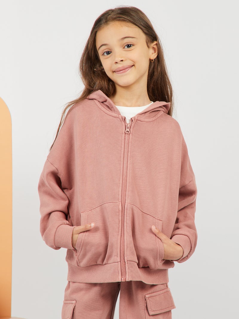 Sweatshirt mista com capuz e abertura com fecho ROSA - Kiabi