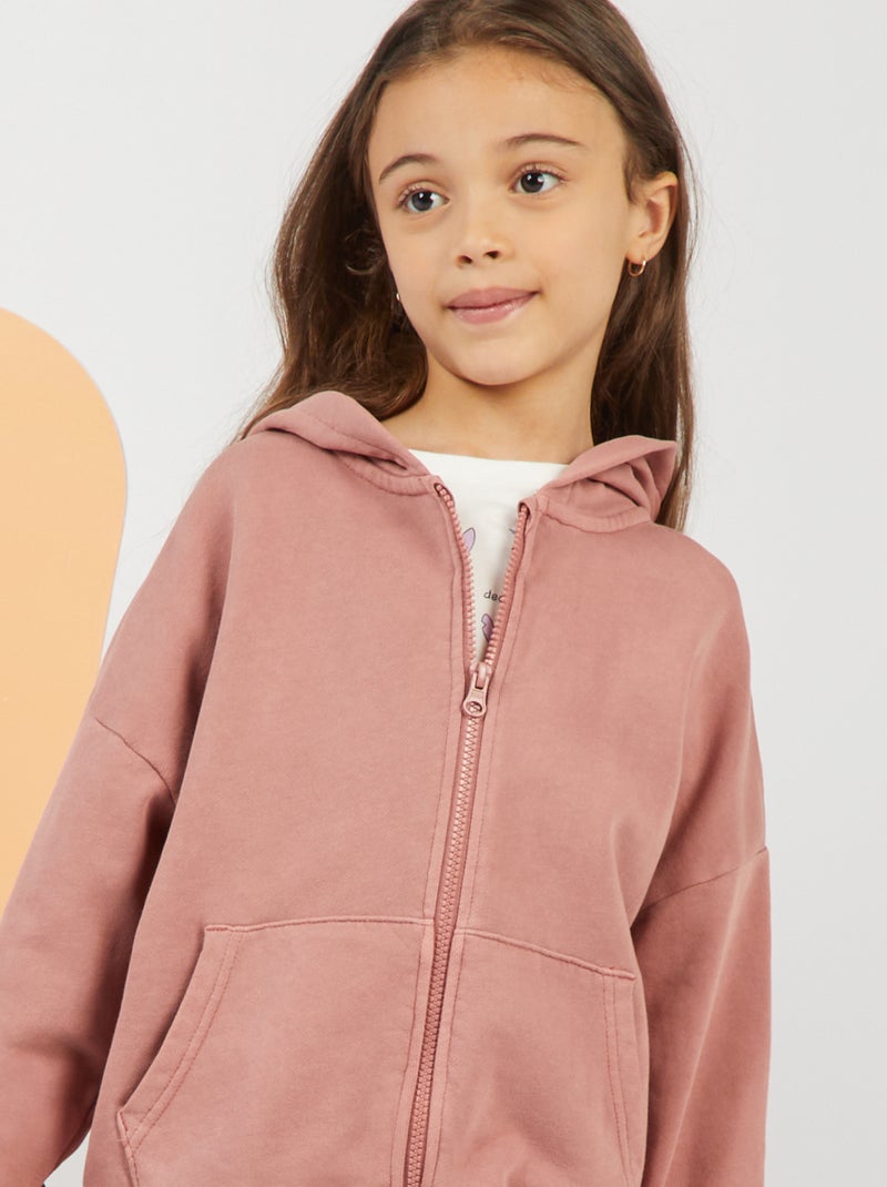 Sweatshirt mista com capuz e abertura com fecho ROSA - Kiabi