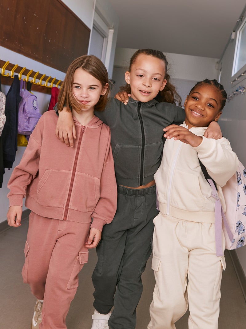 Sweatshirt mista com capuz e abertura com fecho ROSA - Kiabi