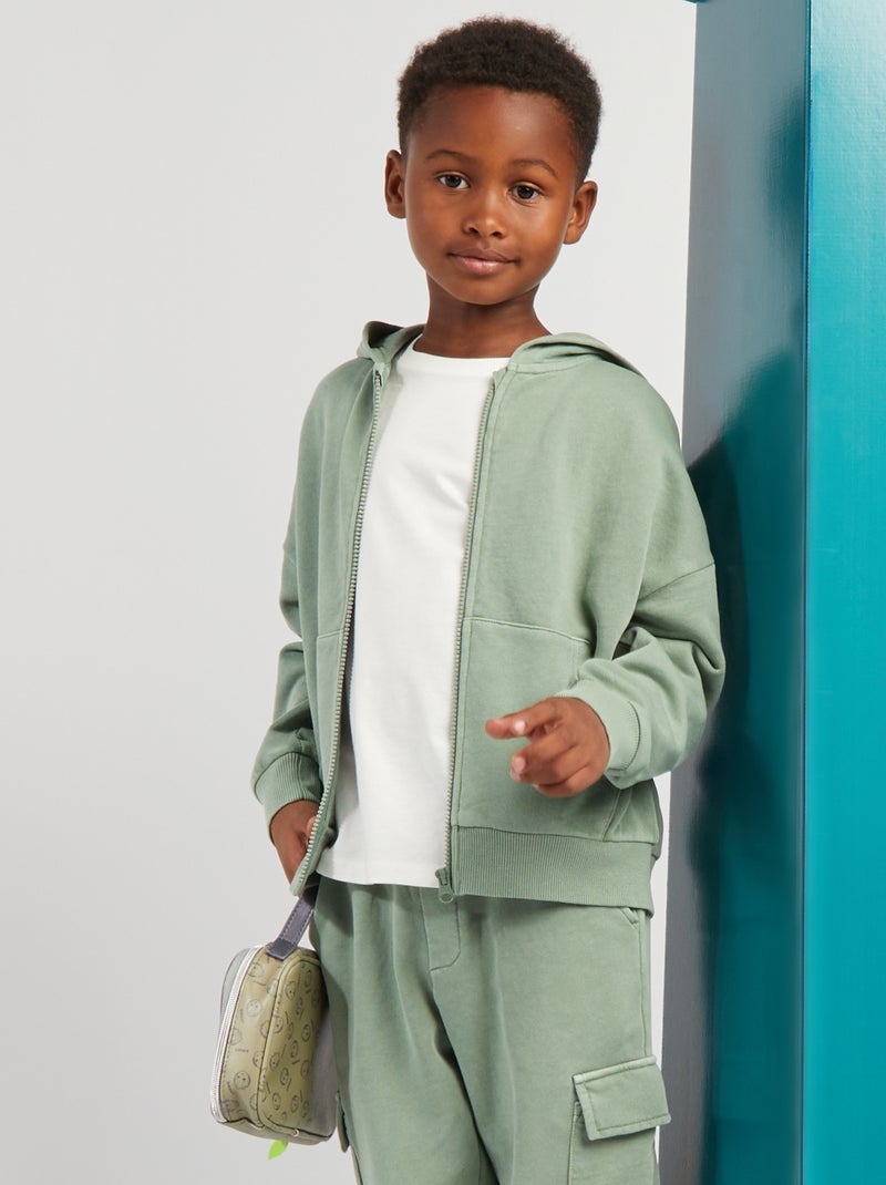 Sweatshirt mista com capuz e abertura com fecho VERDE - Kiabi