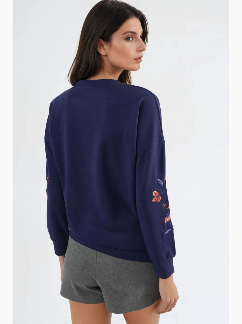 Sweatshirt modal touch com gola redonda e bordado, coleção bersan hiccup Azul-marinho - Kiabi