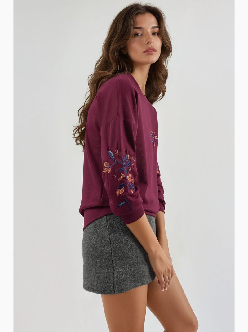 Sweatshirt modal touch com gola redonda e bordado, coleção bersan hiccup Vermelho bordô - Kiabi
