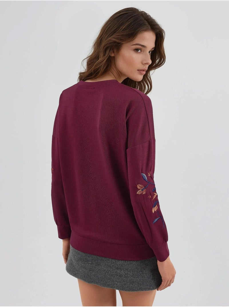 Sweatshirt modal touch com gola redonda e bordado, coleção bersan hiccup Vermelho bordô - Kiabi
