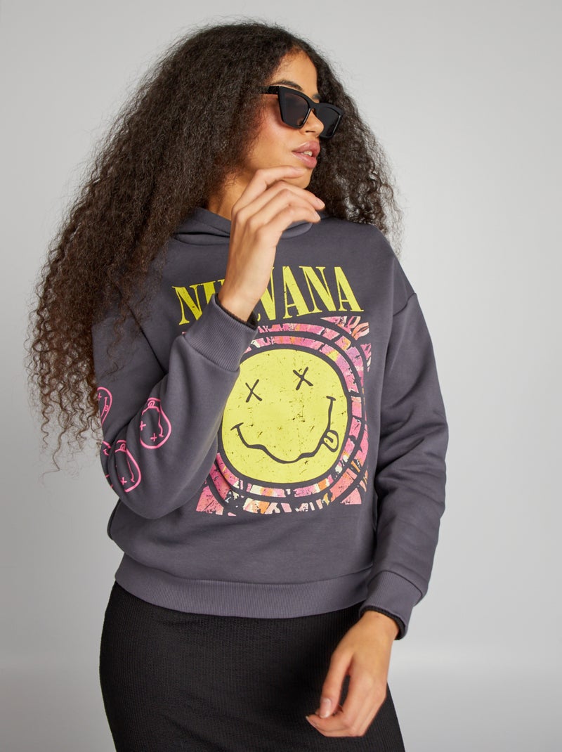 Sweatshirt 'Nirvana' com capuz CINZA - Kiabi