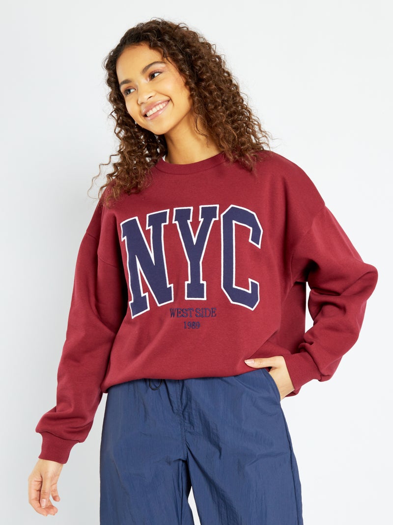 Sweatshirt NYC oversize em moletão ROXO - Kiabi