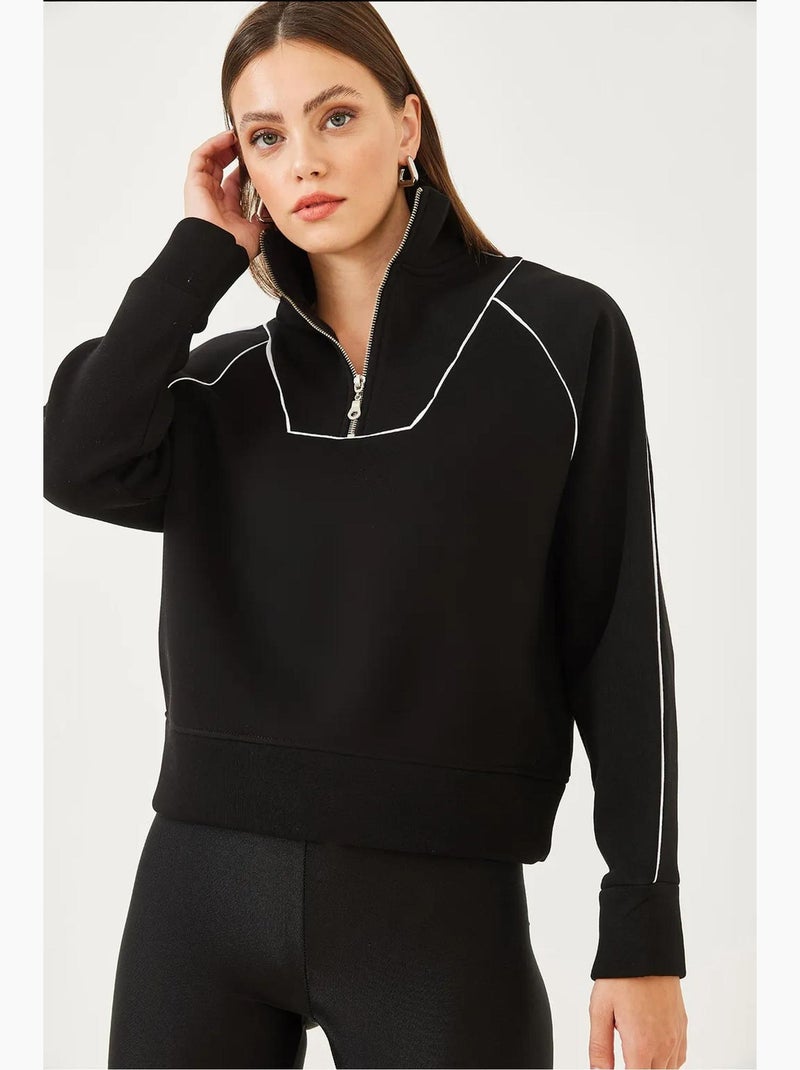 Sweatshirt oversize crop com meia abertura de fecho lucci Preto - Kiabi