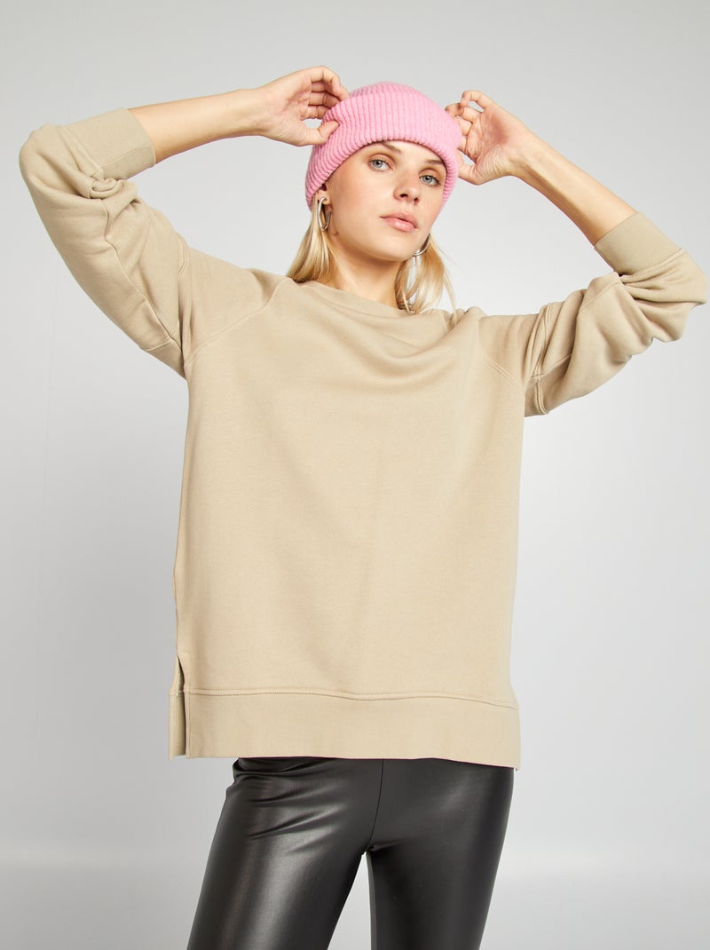 Sweatshirt oversize de gola redonda bege - Kiabi
