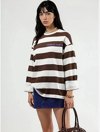 Sweatshirt oversized às riscas com decote redondo busem