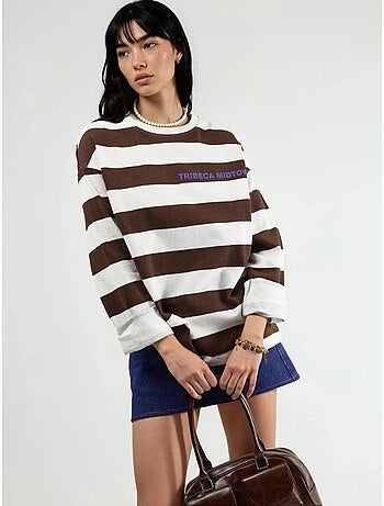 Sweatshirt oversized às riscas com decote redondo busem