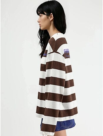 Sweatshirt oversized às riscas com decote redondo busem