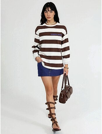Sweatshirt oversized às riscas com decote redondo busem