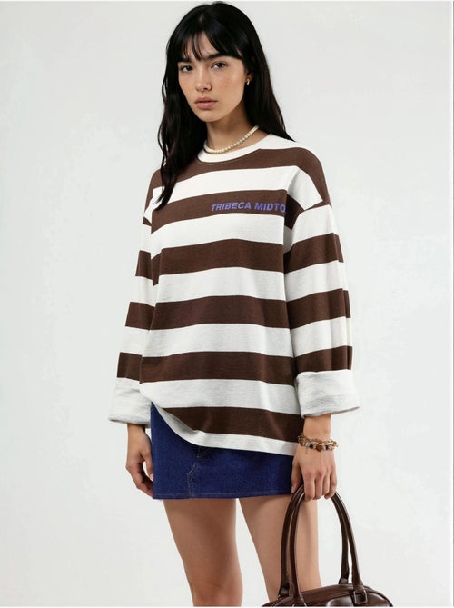 Sweatshirt oversized às riscas com decote redondo busem - Kiabi Sweatshirt oversized às riscas com decote redondo busem - Kiabi