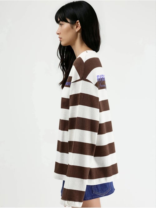 Sweatshirt oversized às riscas com decote redondo busem - Kiabi Sweatshirt oversized às riscas com decote redondo busem - Kiabi