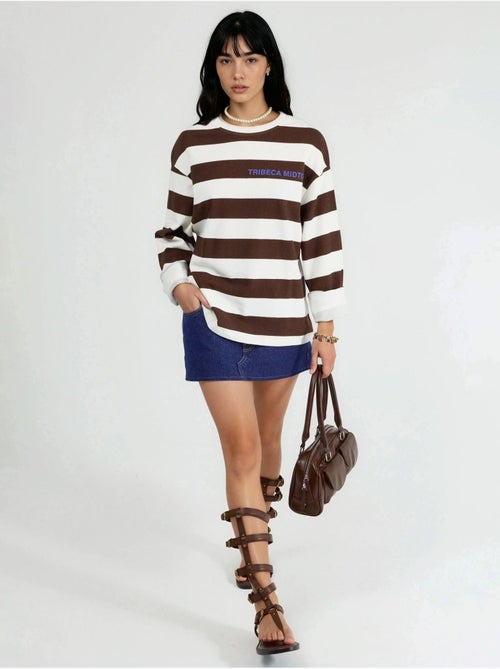 Sweatshirt oversized às riscas com decote redondo busem - Kiabi Sweatshirt oversized às riscas com decote redondo busem - Kiabi