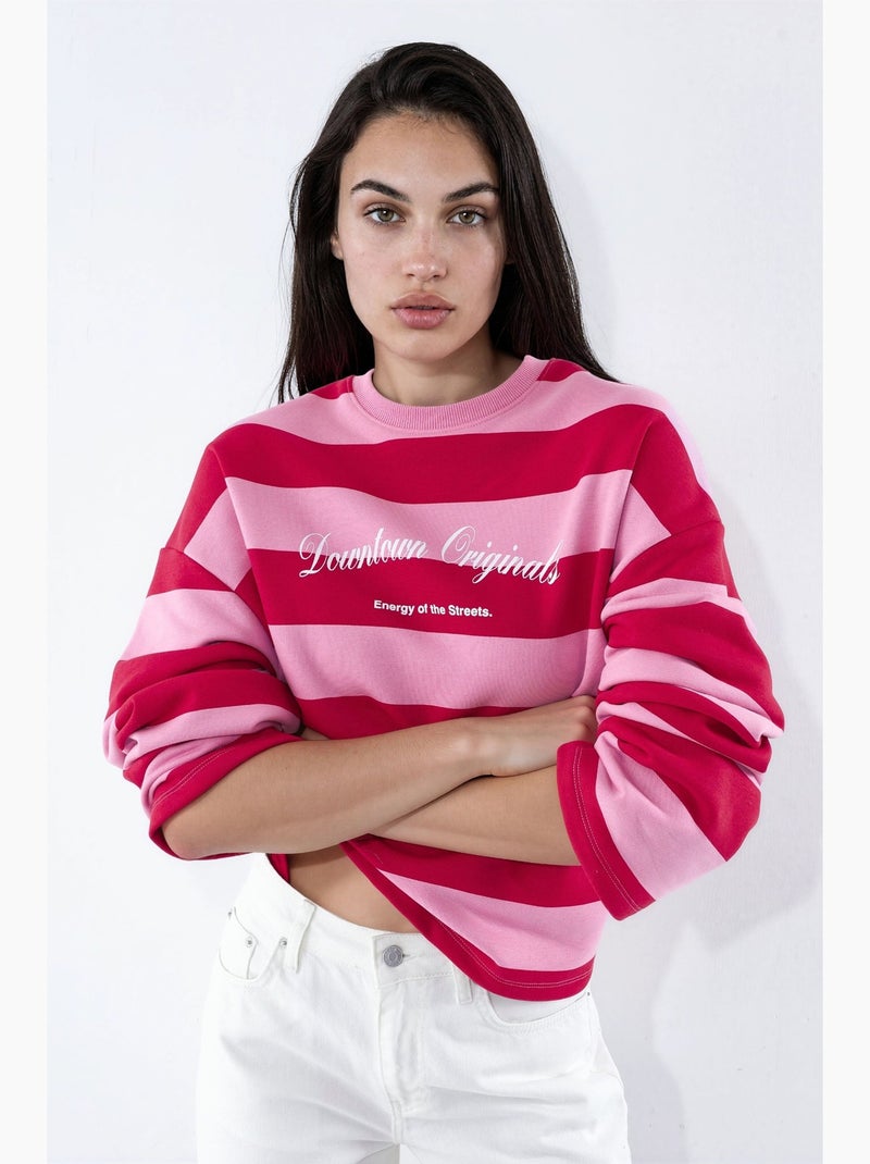 Sweatshirt oversized às riscas em 100% algodão hiccup Rosa-fluo - Kiabi