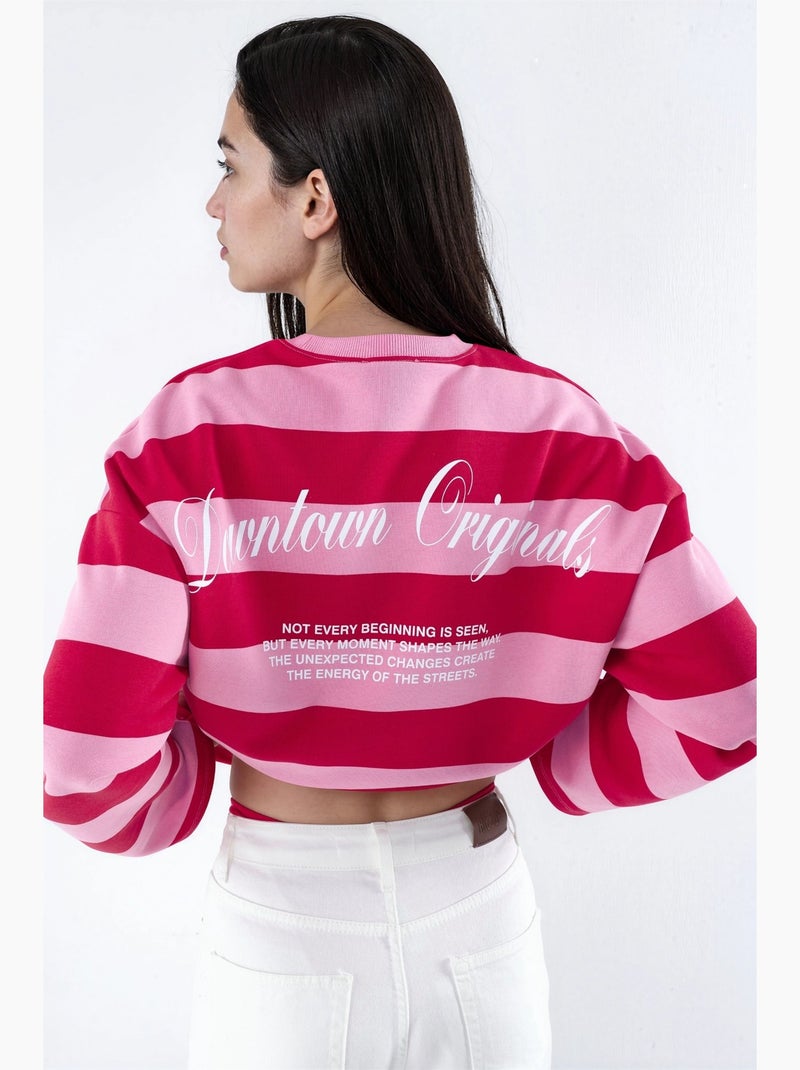 Sweatshirt oversized às riscas em 100% algodão hiccup Rosa-fluo - Kiabi