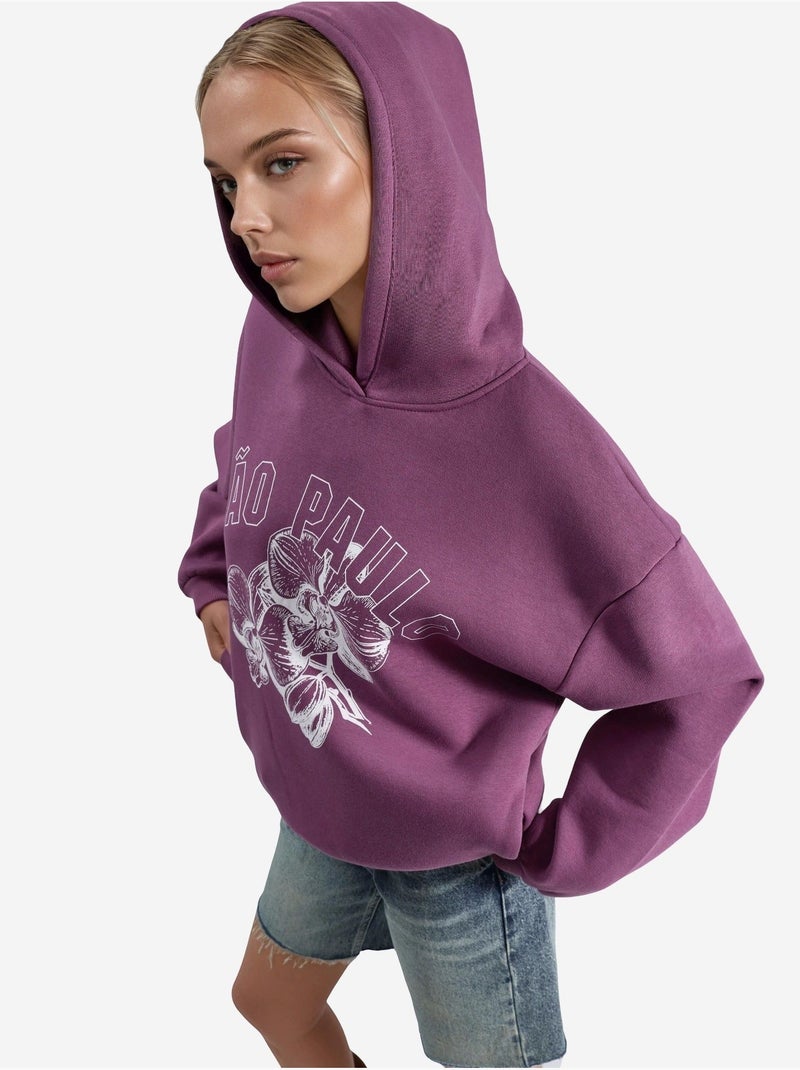 Sweatshirt oversized com capuz e estampado busem Malva - Kiabi