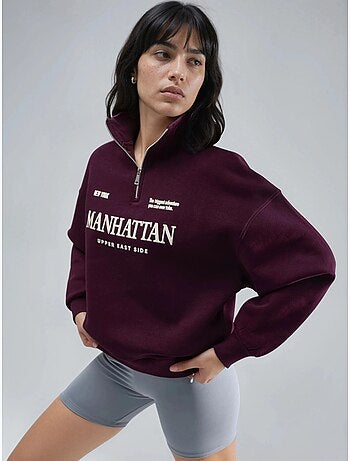 Sweatshirt oversized com estampado de texto e gola com fecho busem