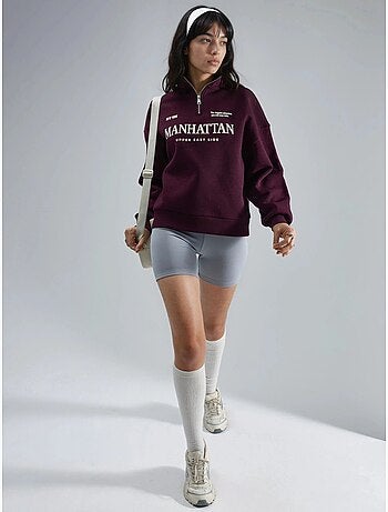 Sweatshirt oversized com estampado de texto e gola com fecho busem