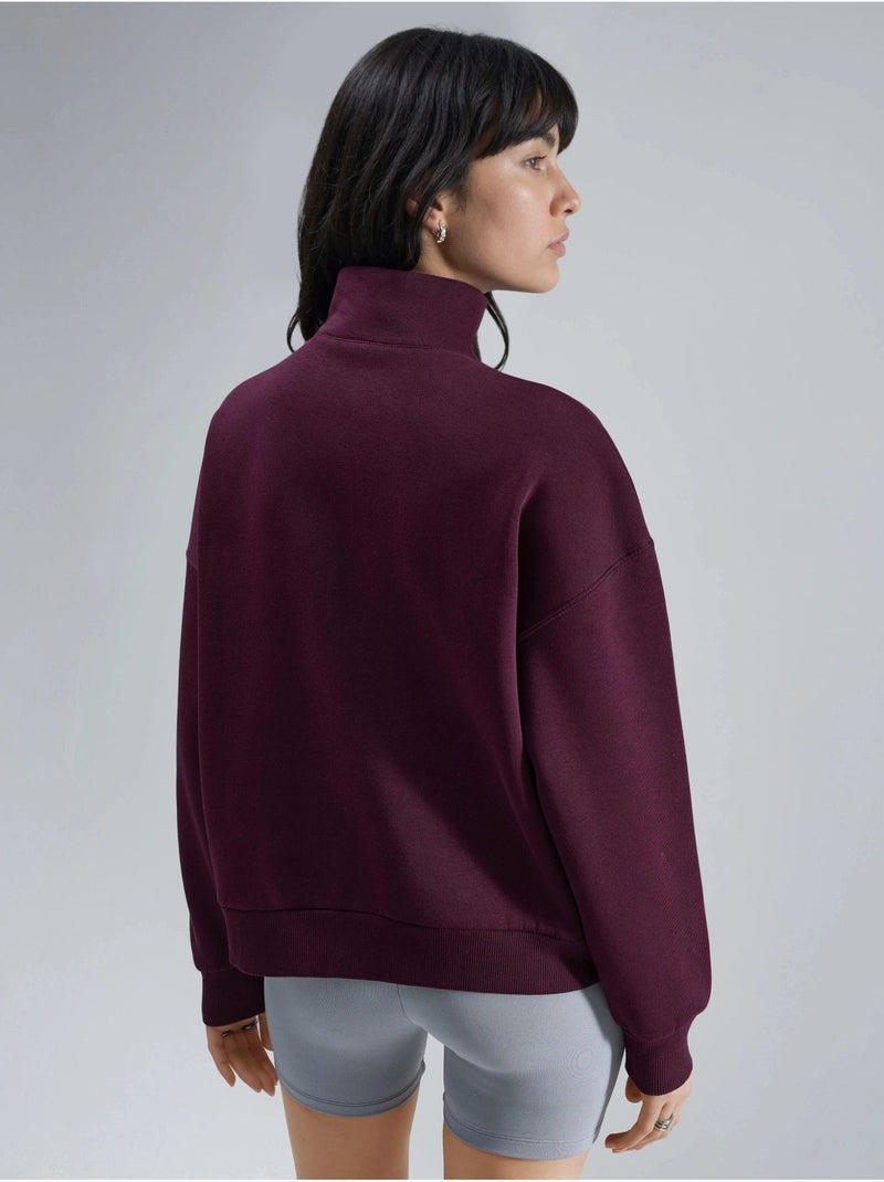 Sweatshirt oversized com estampado de texto e gola com fecho busem Vermelho bordô - Kiabi