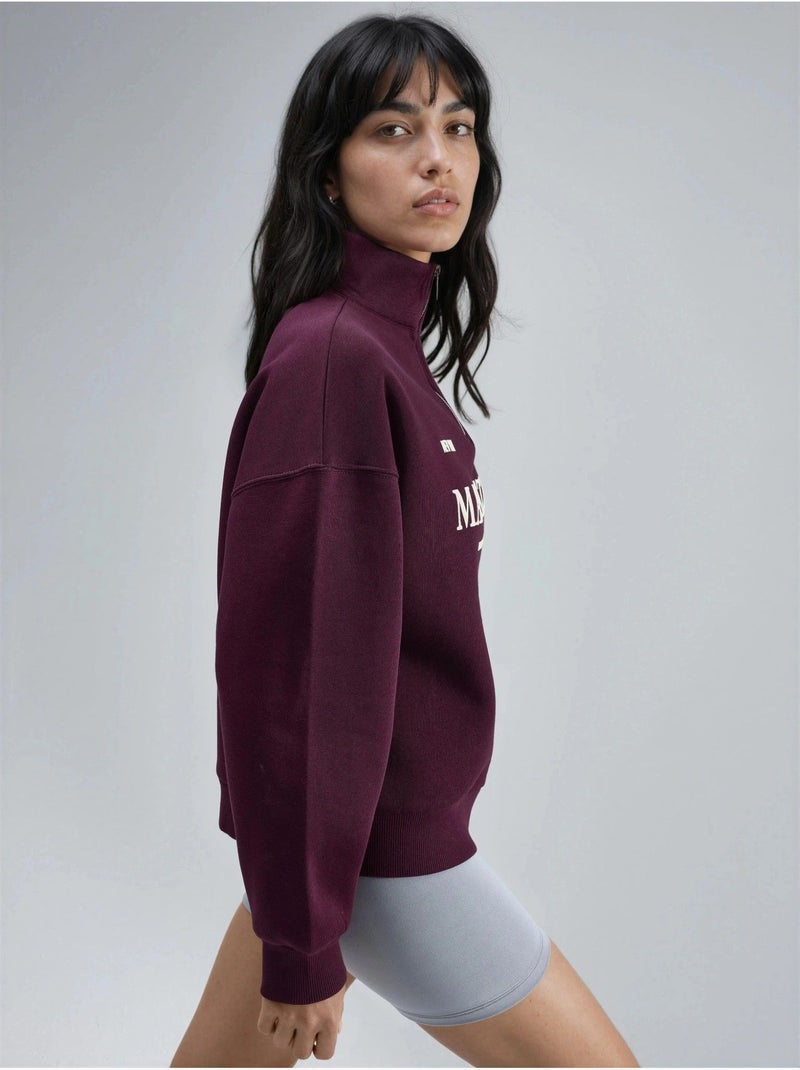 Sweatshirt oversized com estampado de texto e gola com fecho busem Vermelho bordô - Kiabi