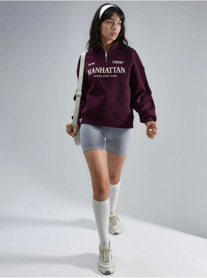 Sweatshirt oversized com estampado de texto e gola com fecho busem Vermelho bordô - Kiabi