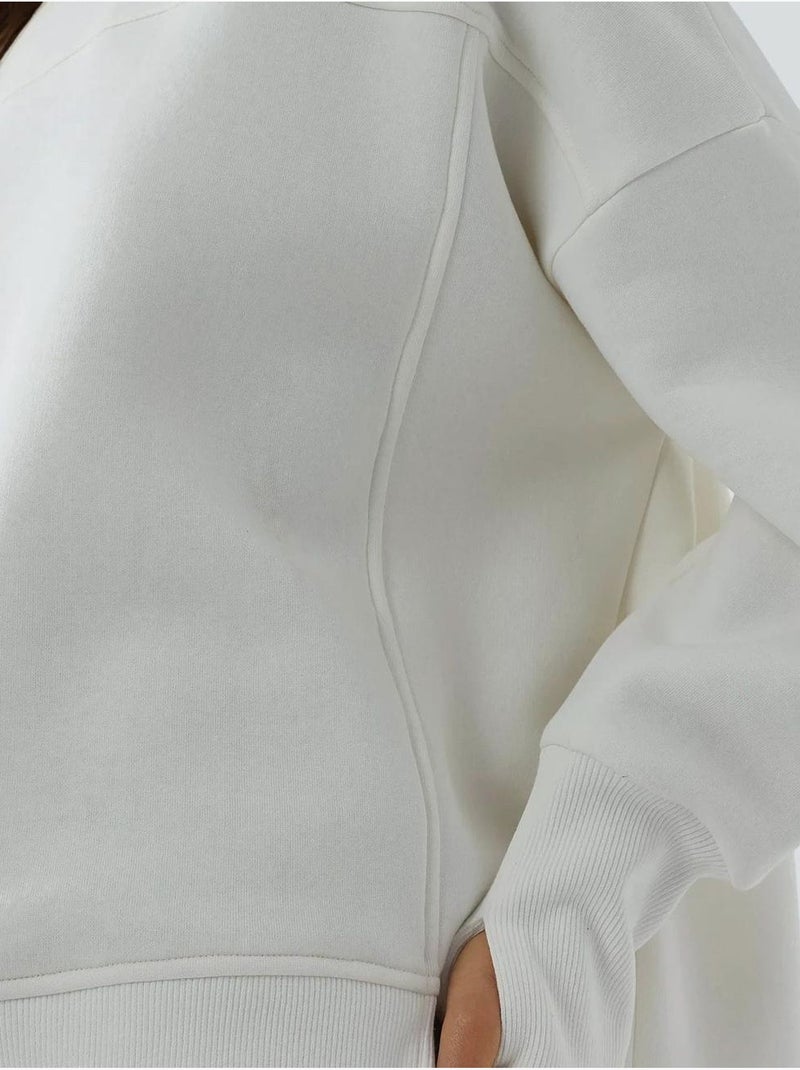 Sweatshirt oversized com gola redonda e racha frontal branca hiccup Branco - Kiabi