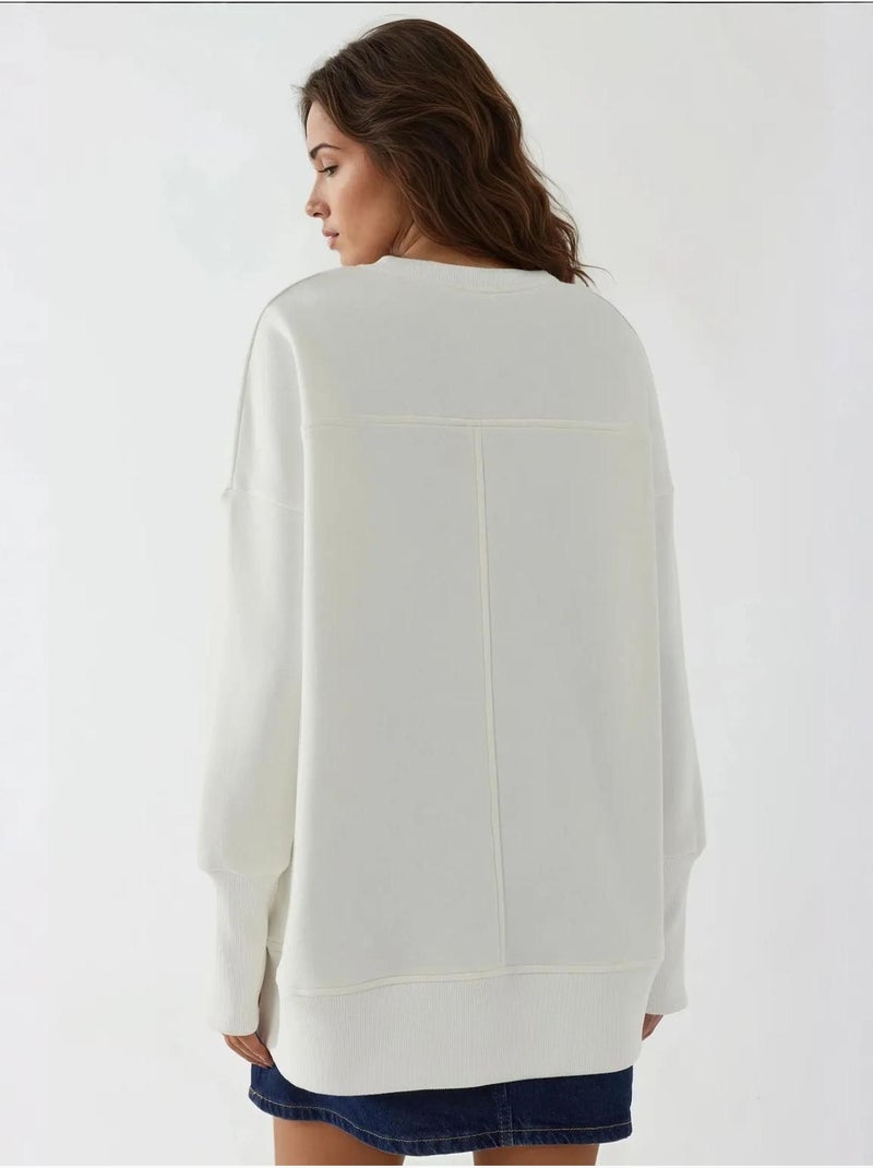 Sweatshirt oversized com gola redonda e racha frontal branca hiccup Branco - Kiabi
