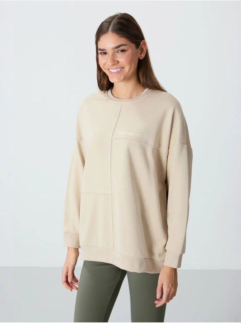 Sweatshirt oversized com gola redonda tommy Bege-argila - Kiabi