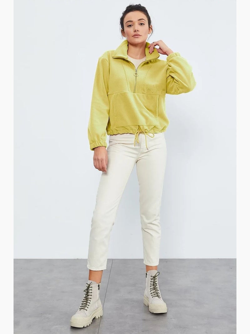 Sweatshirt oversized de peluche com meia abertura de fecho tommy Amarelo-limão - Kiabi