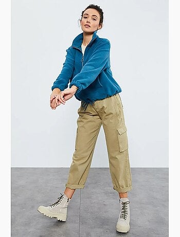 Sweatshirt oversized de peluche com meia abertura de fecho tommy