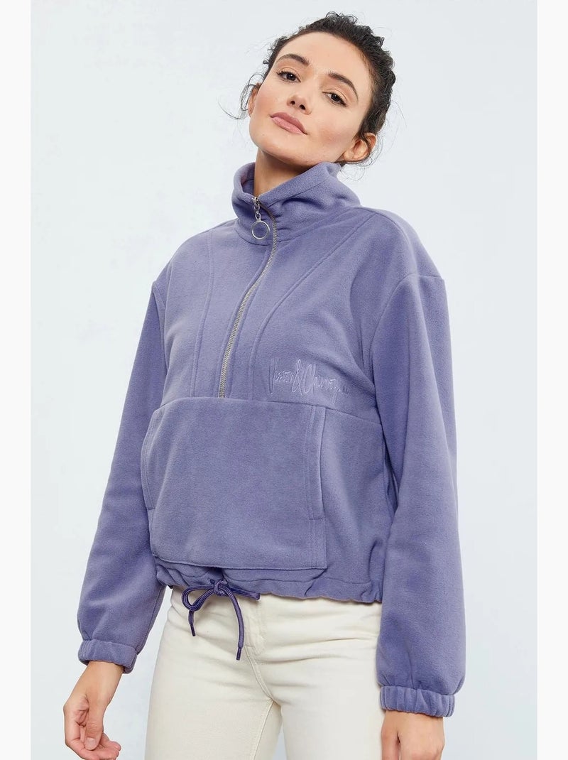 Sweatshirt oversized de peluche com meia abertura de fecho tommy Lavanda - Kiabi