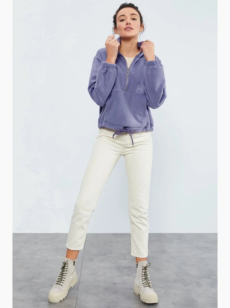 Sweatshirt oversized de peluche com meia abertura de fecho tommy Lavanda - Kiabi