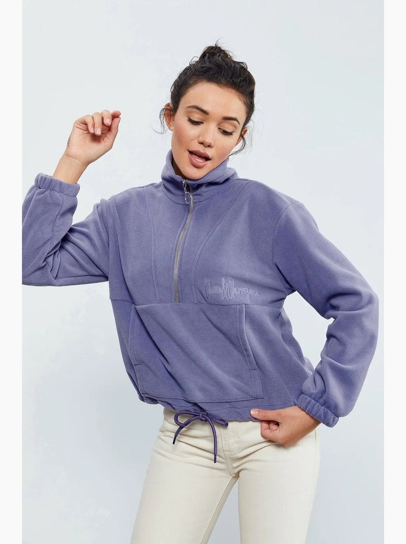 Sweatshirt oversized de peluche com meia abertura de fecho tommy Lavanda - Kiabi