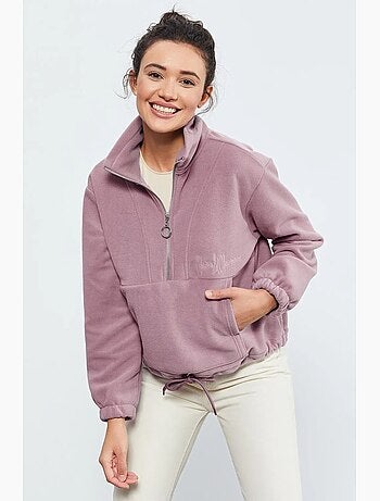 Sweatshirt oversized de peluche com meia abertura de fecho tommy