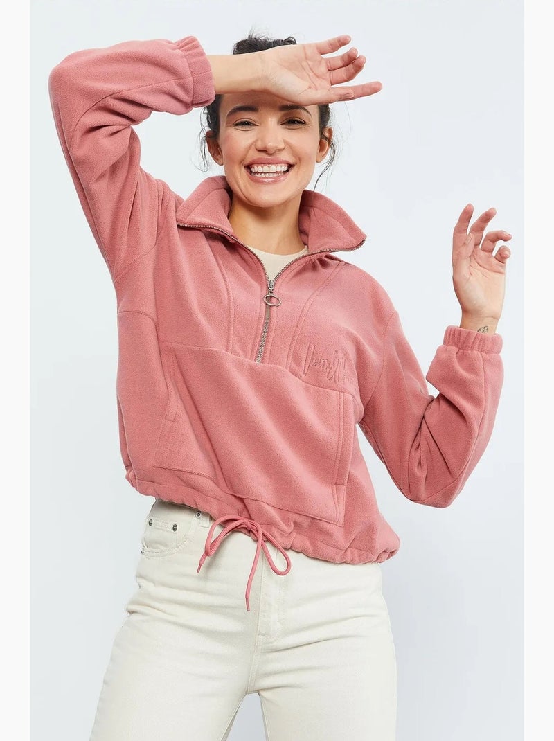 Sweatshirt oversized de peluche com meia abertura de fecho tommy Rosa velho - Kiabi