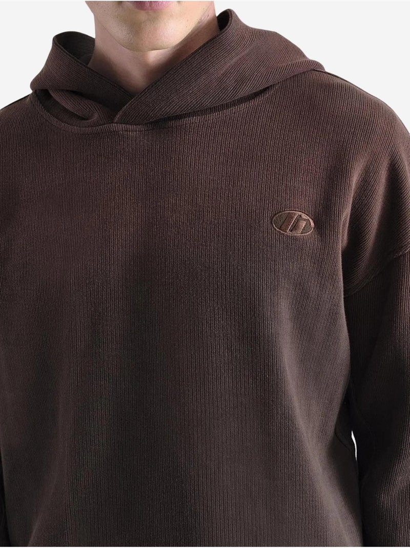Sweatshirt oversized em malha com capuz giesto Castanho-chocolate - Kiabi