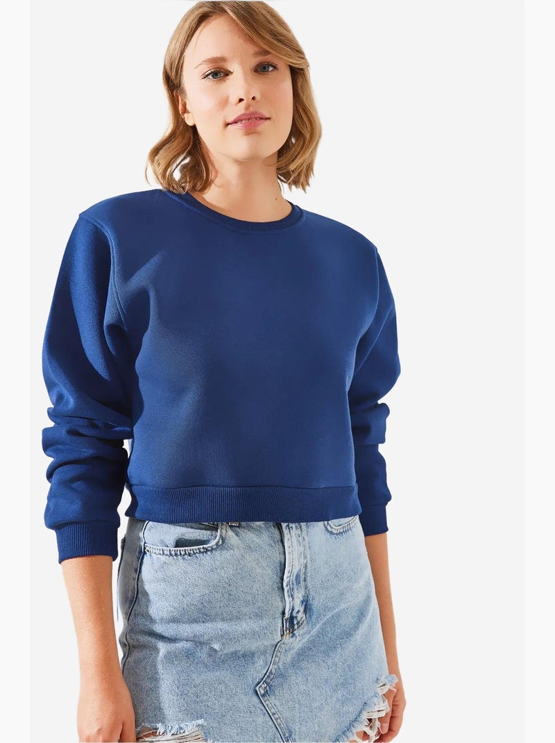 Sweatshirt oversized em malha com decote redondo lucci Azul-marinho - Kiabi