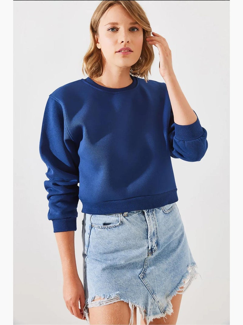 Sweatshirt oversized em malha com decote redondo lucci Azul-marinho - Kiabi