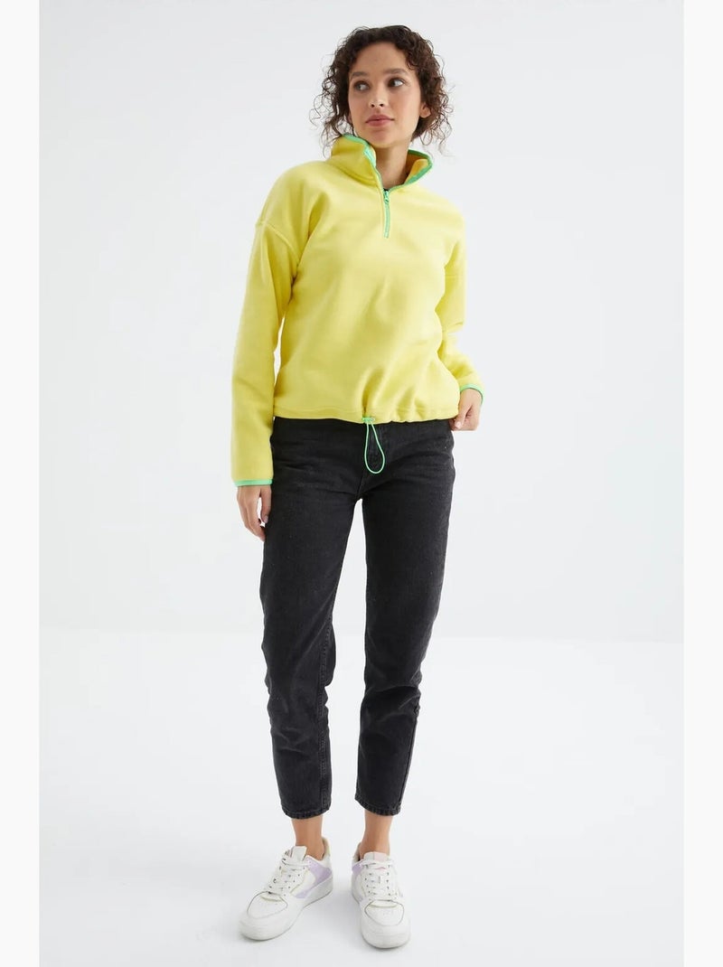Sweatshirt oversized em pelúcia com meia abertura de fecho tommy Amarelo-limão - Kiabi