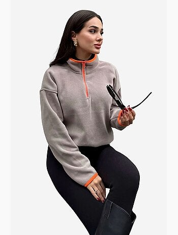 Sweatshirt oversized em pelúcia com meia abertura de fecho tommy