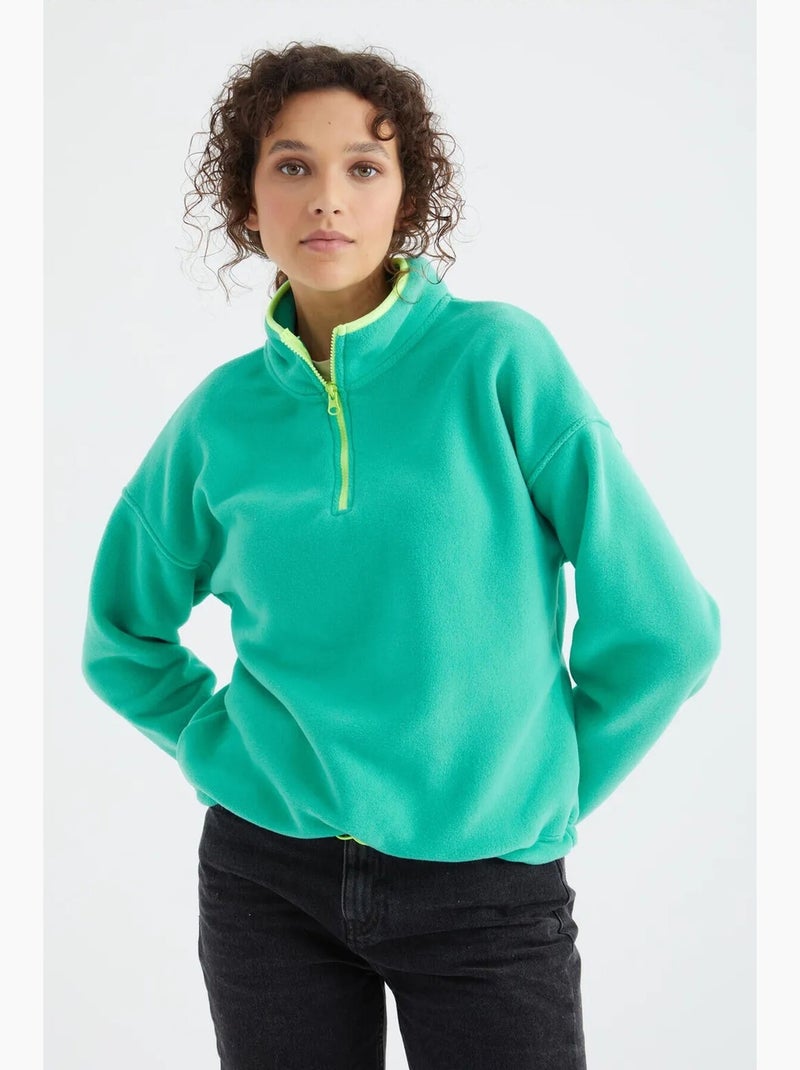 Sweatshirt oversized em pelúcia com meia abertura de fecho tommy Azul-petróleo - Kiabi