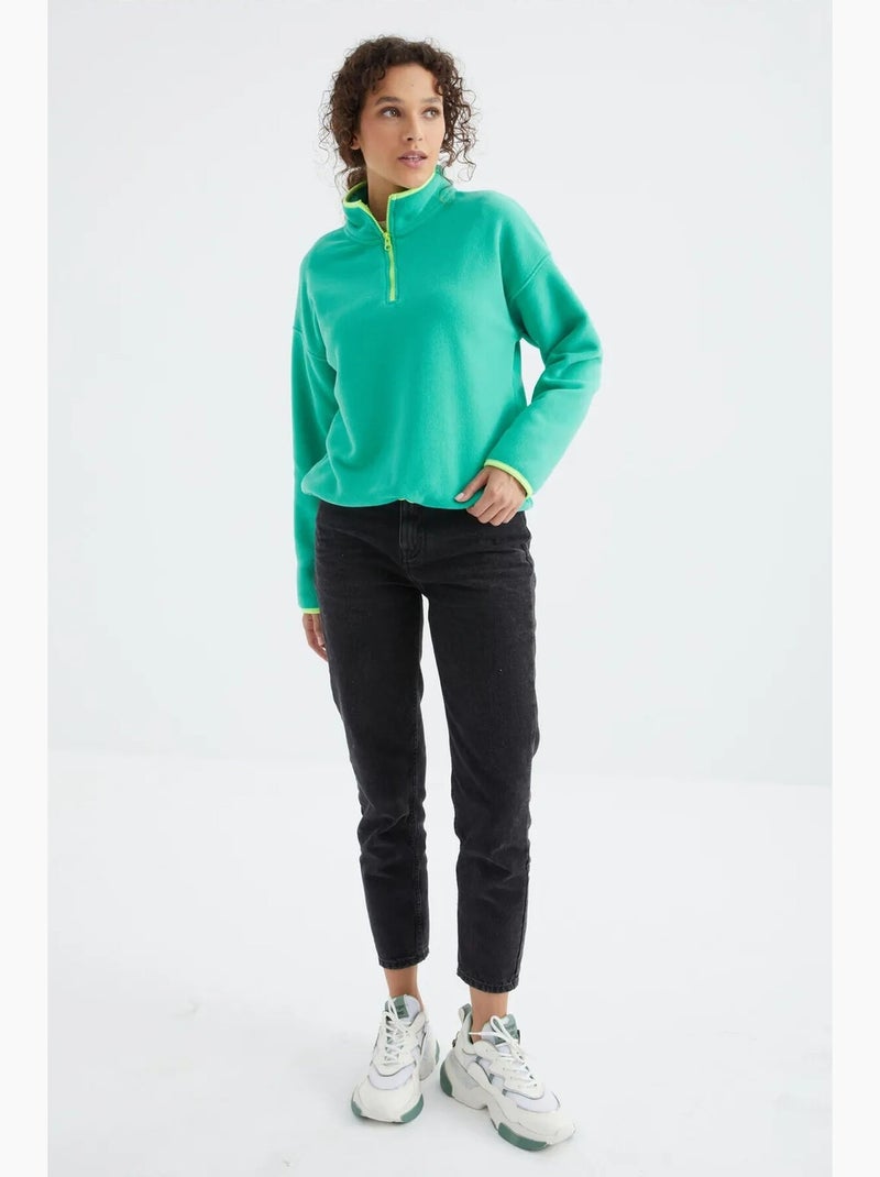 Sweatshirt oversized em pelúcia com meia abertura de fecho tommy Azul-petróleo - Kiabi