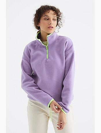 Sweatshirt oversized em pelúcia com meia abertura de fecho tommy
