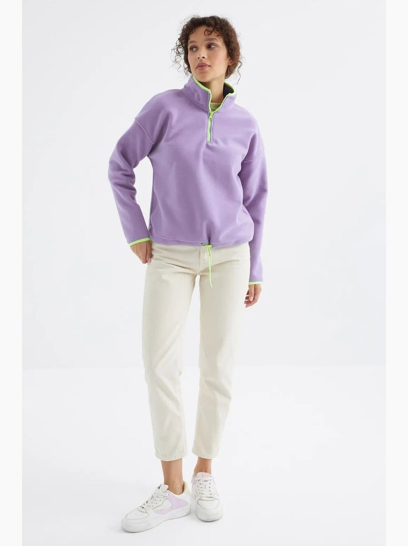 Sweatshirt oversized em pelúcia com meia abertura de fecho tommy Lavanda - Kiabi