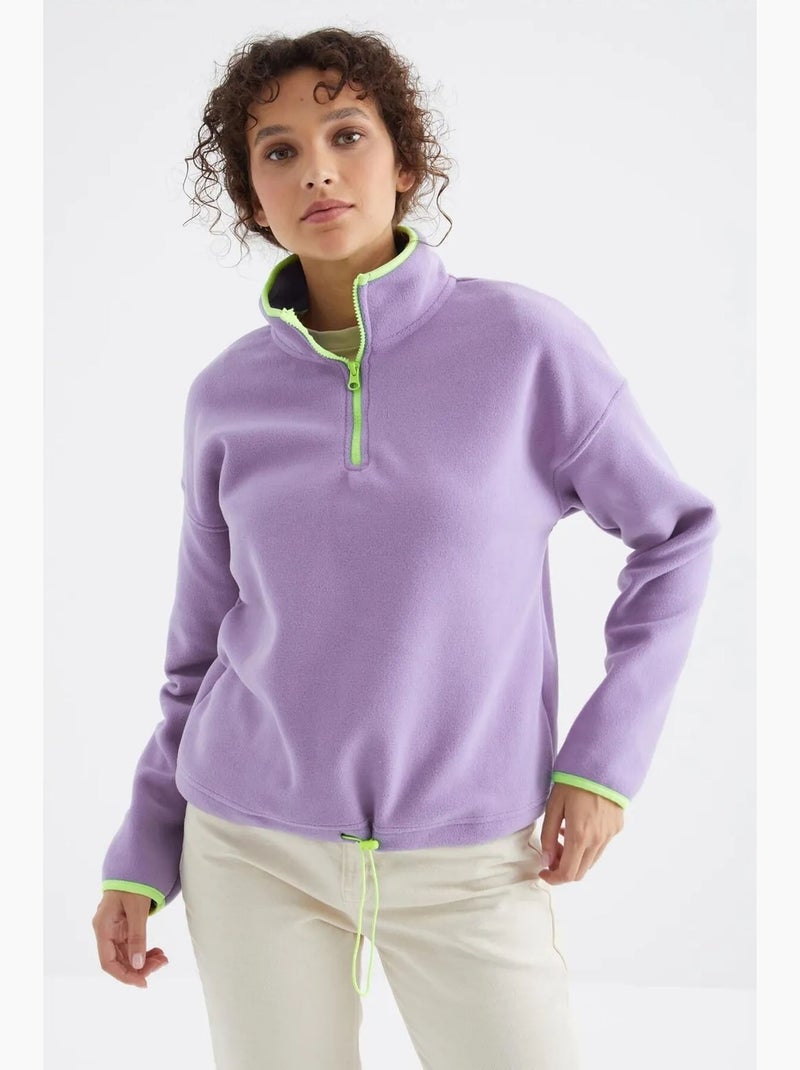Sweatshirt oversized em pelúcia com meia abertura de fecho tommy Lavanda - Kiabi